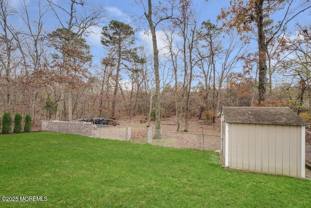 view of yard with a storage shed