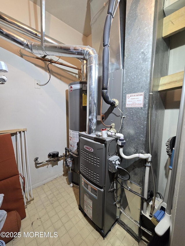 utility room with water heater and heating unit