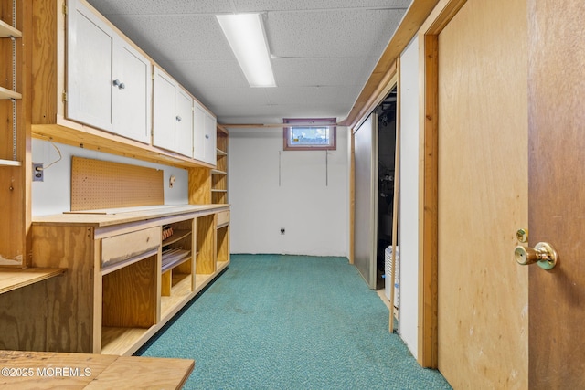 basement with light carpet