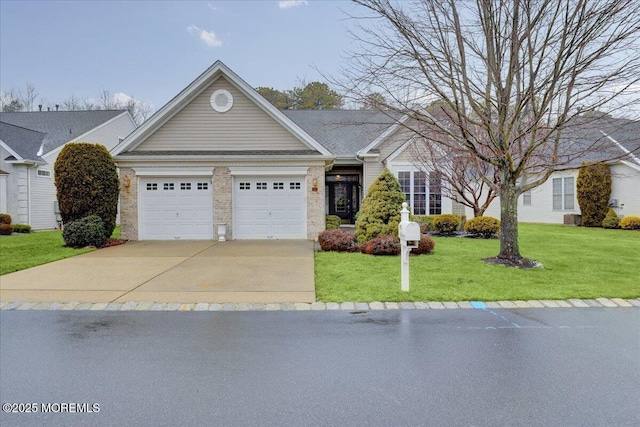 single story home featuring a garage and a front yard