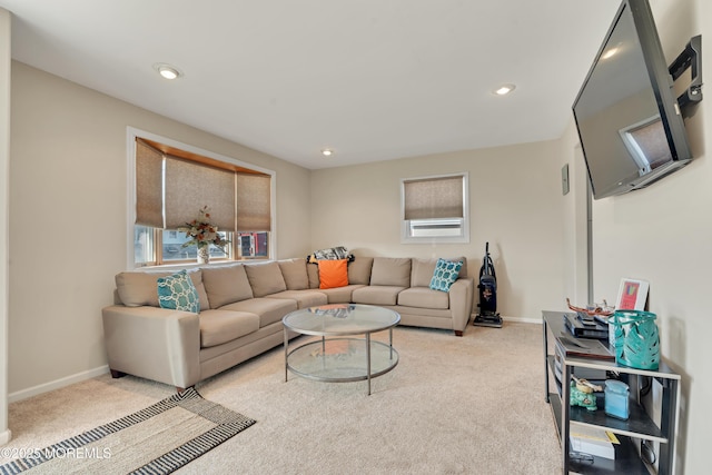 living room with light carpet