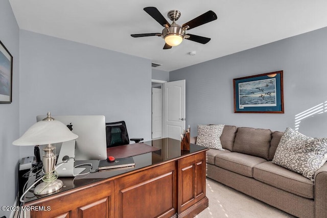 office area with ceiling fan