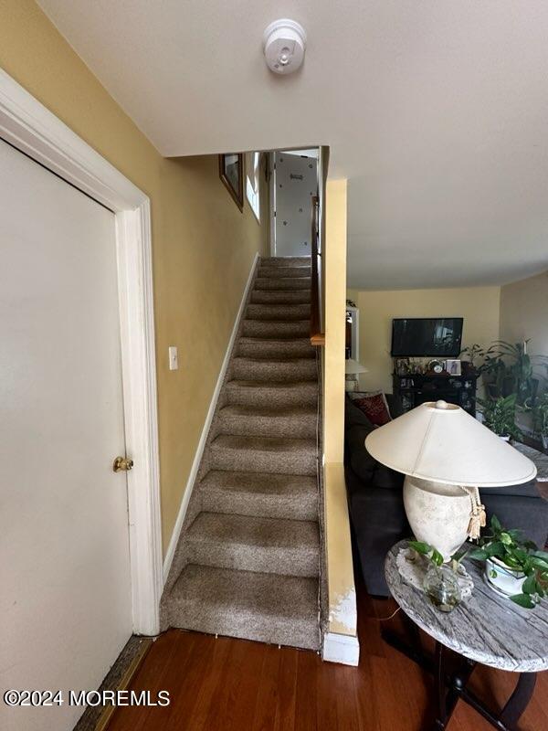 staircase featuring hardwood / wood-style floors