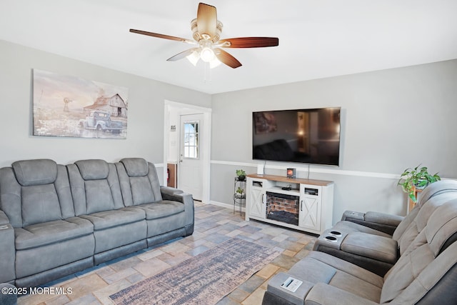 living room with ceiling fan