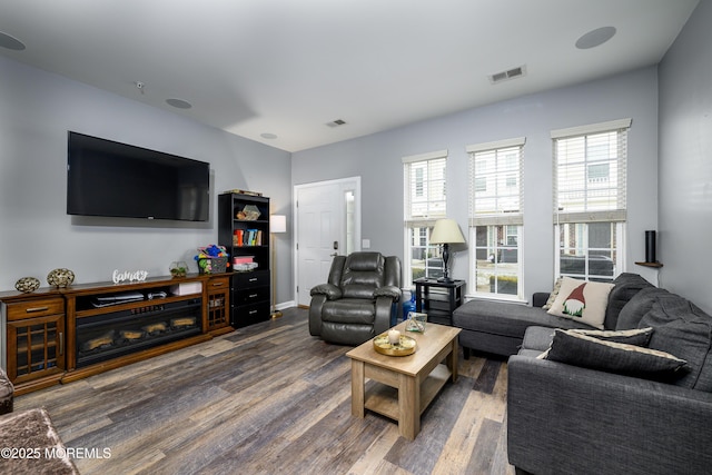 living room with hardwood / wood-style floors