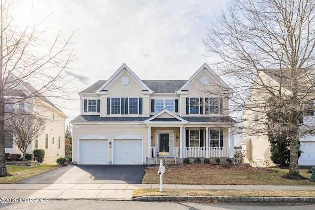 view of front of property with a garage and covered porch