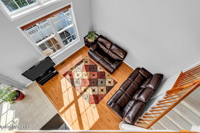 living room with hardwood / wood-style flooring