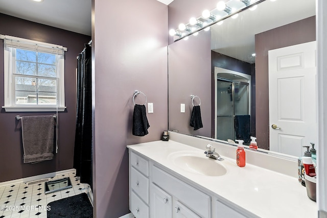 bathroom featuring vanity and a shower with curtain