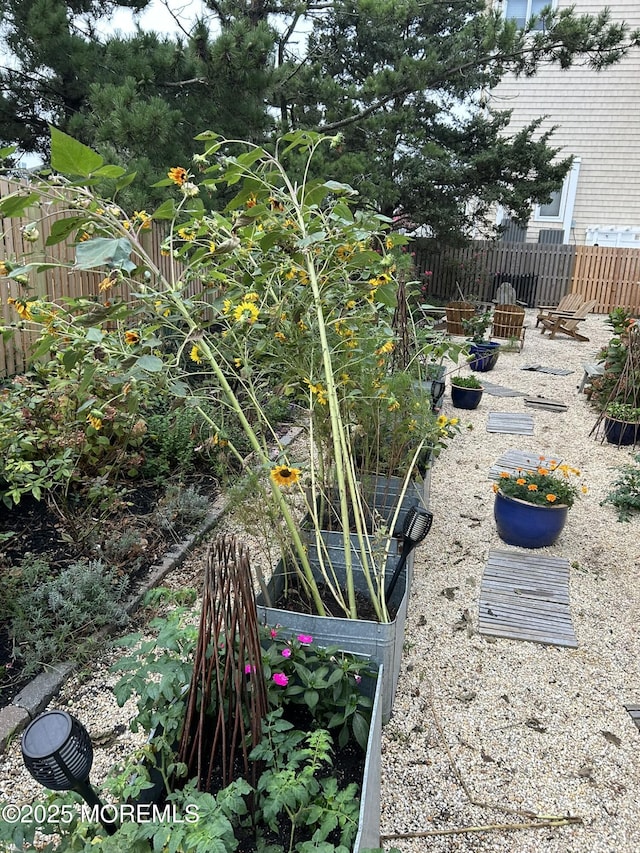 view of yard with fence and a vegetable garden