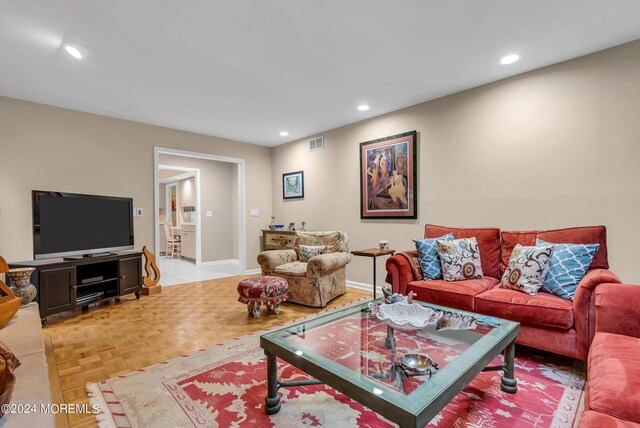 living room with light parquet flooring