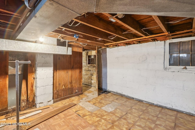 view of unfinished basement