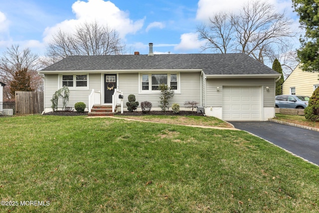 12 Edgewater Dr, Matawan, NJ 07747 - ranch-style house with driveway, a garage, a shingled roof, and entry steps