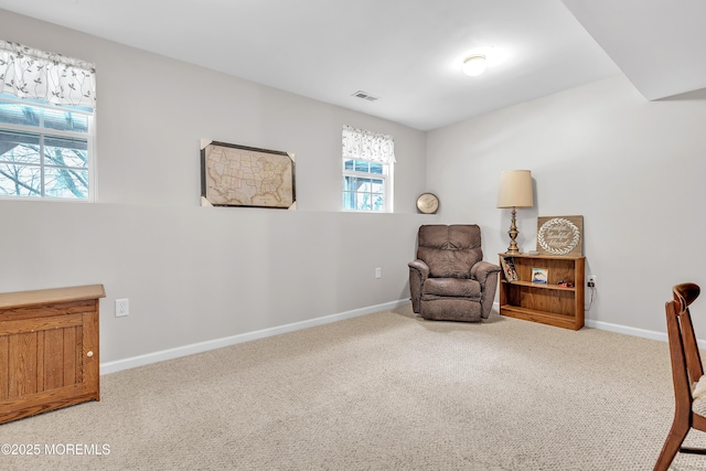 living area with carpet floors