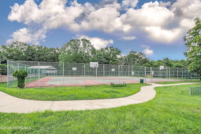 view of community with a yard, basketball court, and tennis court