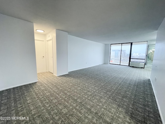 carpeted spare room with expansive windows and baseboards