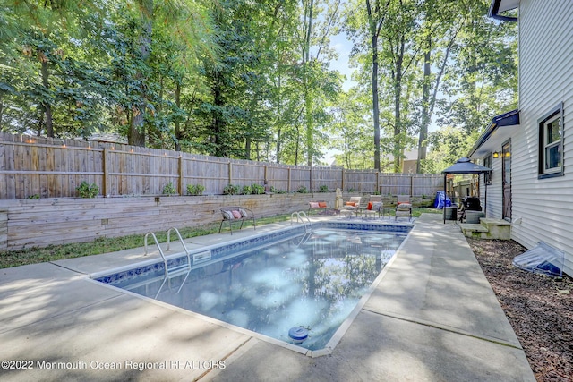 view of pool with a fenced backyard and a patio area