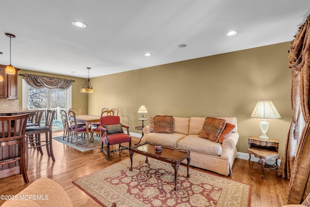 living room featuring light wood-type flooring