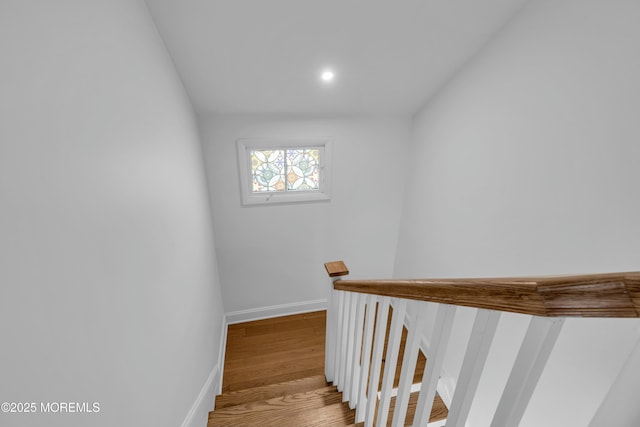 staircase featuring wood-type flooring