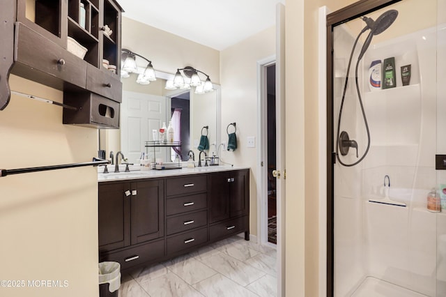657 Toms River Rd, Jackson, NJ 08527 - full bath with marble finish floor, a sink, double vanity, and a shower stall