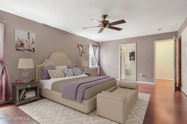 657 Toms River Rd, Jackson, NJ 08527 - bedroom featuring a ceiling fan, ensuite bathroom, baseboards, and wood finished floors