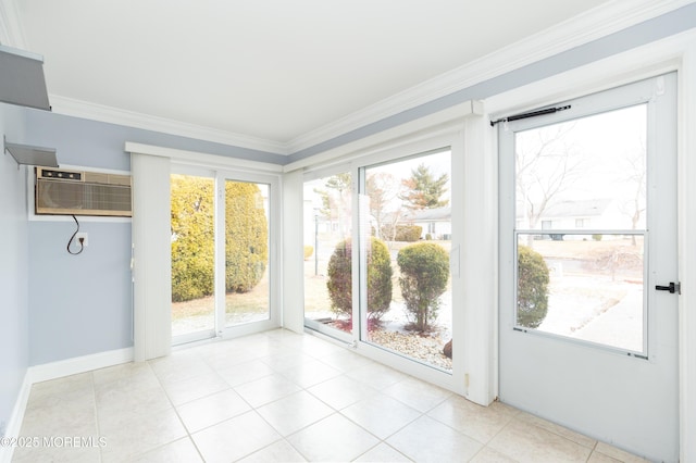 unfurnished sunroom featuring a wall unit AC