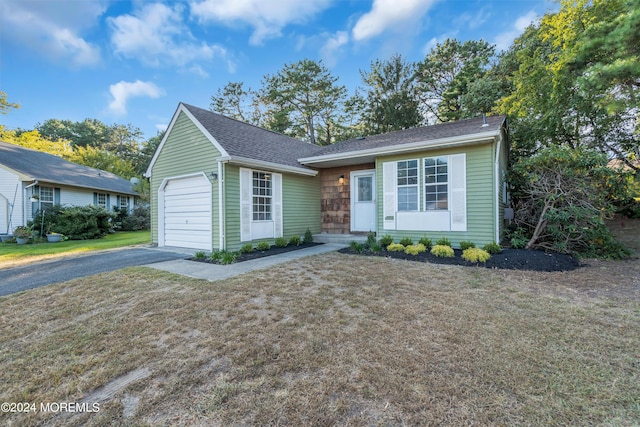 view of front facade with a garage and a front lawn