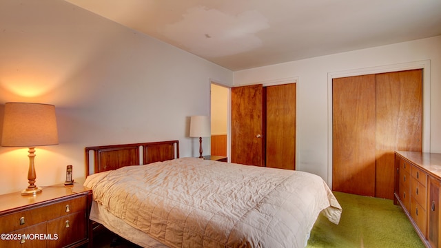 bedroom with carpet flooring and multiple closets