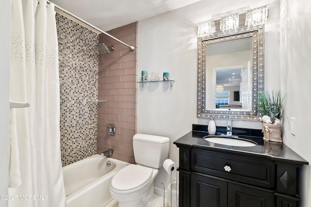 full bathroom featuring toilet, shower / bath combo, and vanity