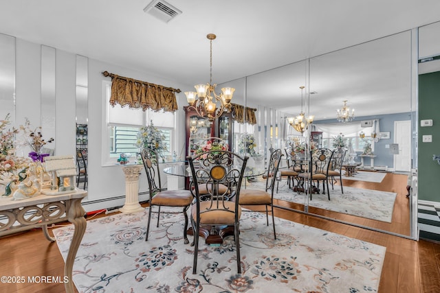 dining space featuring an inviting chandelier and hardwood / wood-style floors