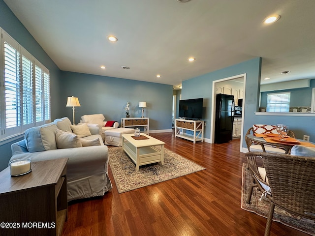 living room featuring dark hardwood / wood-style flooring