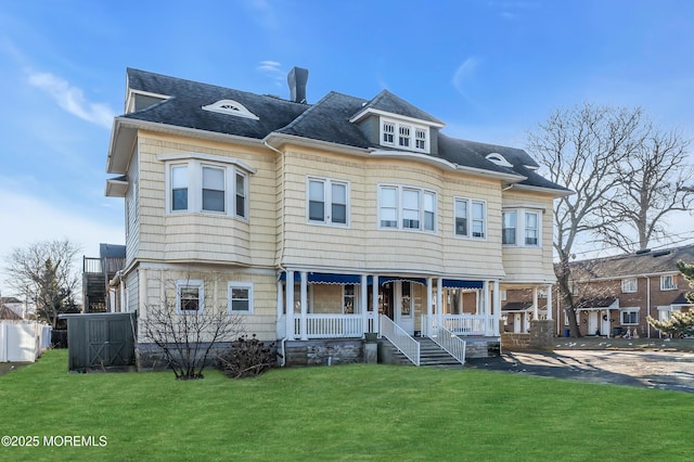 view of front of house featuring a front yard and a porch