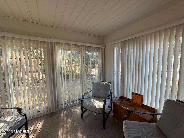 sunroom with wood ceiling