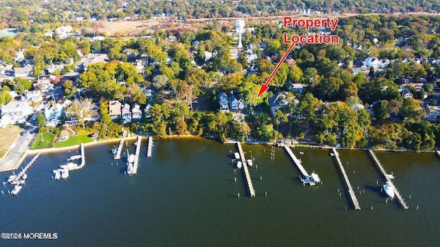 bird's eye view featuring a water view