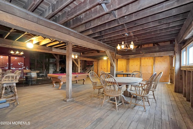 interior space with hardwood / wood-style flooring and pool table