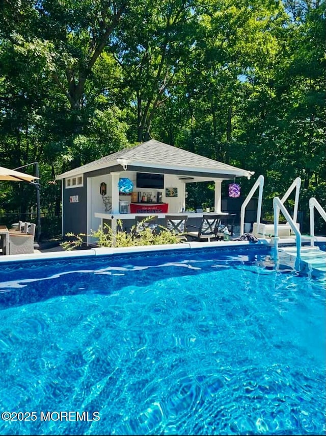 view of swimming pool with a patio