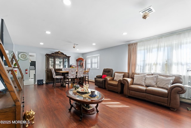 living room featuring dark hardwood / wood-style flooring