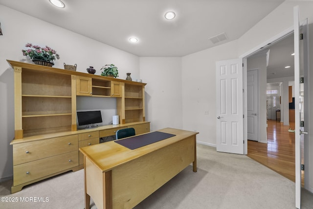 office featuring light carpet