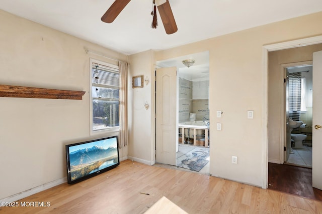 interior space featuring ceiling fan and light hardwood / wood-style floors