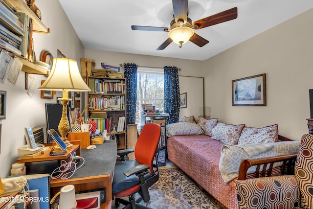 home office featuring a ceiling fan