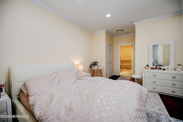 bedroom featuring hardwood / wood-style flooring and ornamental molding