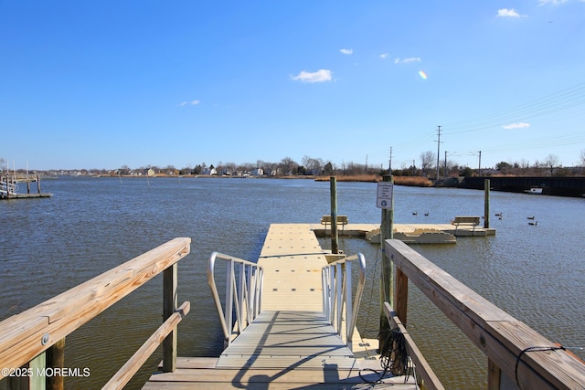 view of dock with a water view