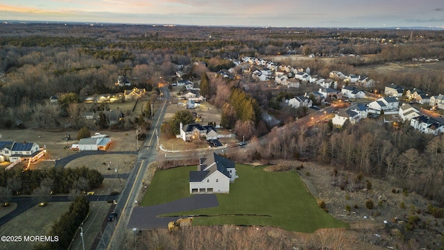 view of aerial view at dusk