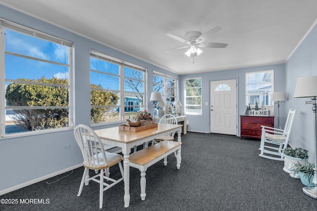 sunroom with a ceiling fan