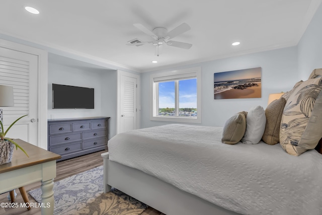 388 Ocean Ave N Unit 6D, Long Branch, NJ 07740 - bedroom featuring wood finished floors, recessed lighting, and ceiling fan