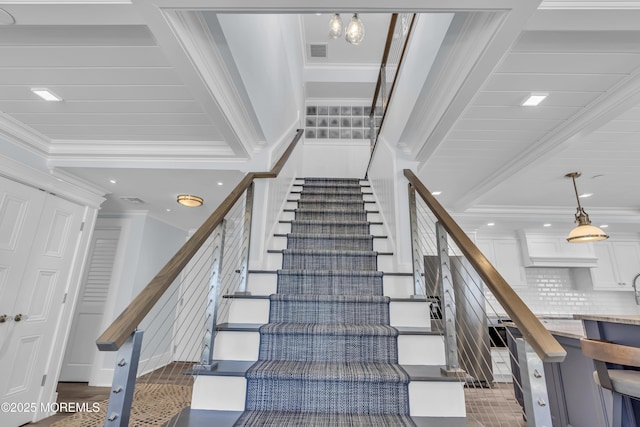 388 Ocean Ave N Unit 6D, Long Branch, NJ 07740 - stairs featuring crown molding and recessed lighting