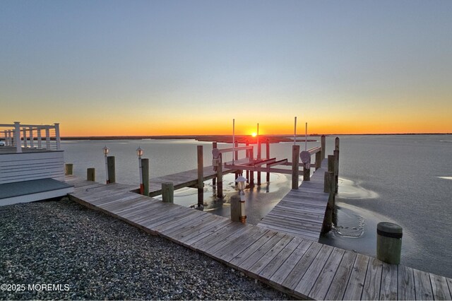 dock area featuring a water view