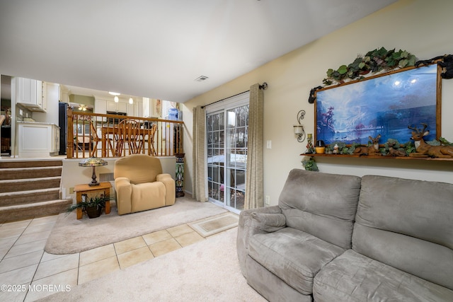 living room featuring light tile patterned flooring