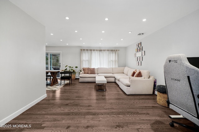 67 Grand Ave, Toms River, NJ 08753 - living room featuring baseboards, dark wood finished floors, and recessed lighting