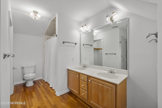 200 2nd Ave Unit 14, Belmar, NJ 07719 - bathroom featuring double vanity, toilet, wood finished floors, and a shower with shower curtain