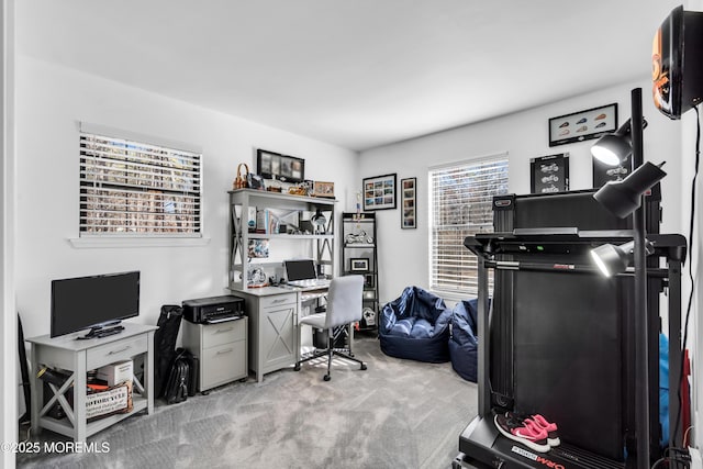 view of carpeted home office